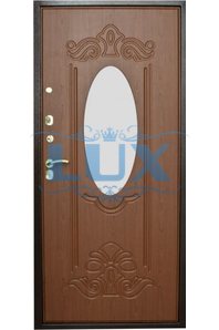 металлическая дверь с овальным зеркалом внутри отделана фрезерным мдф
